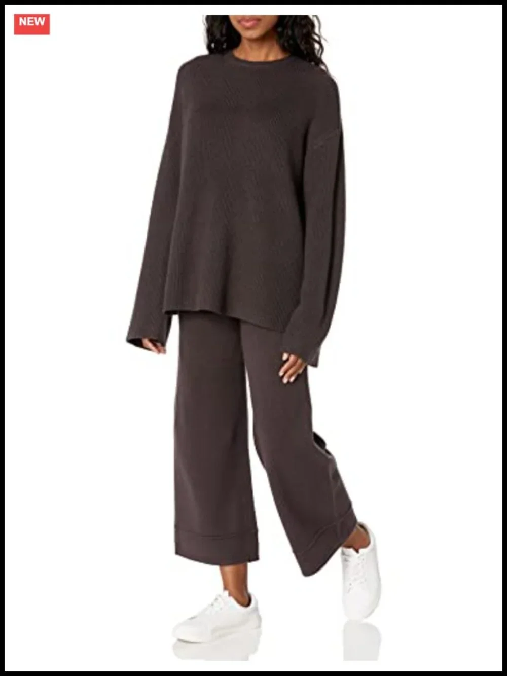 Ribbed Pullover Sweater, Bell Sleeve, Crew Neck, Side Slit